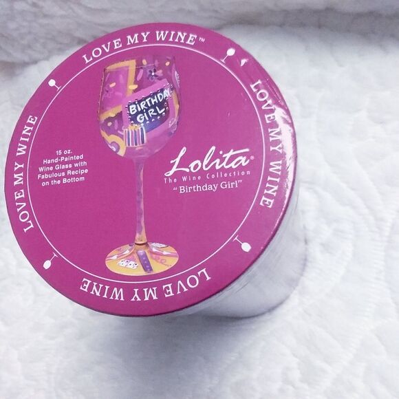 Lolita Wine Glass Birthday Girl Cocktail Recipe Hand Painted Yellow Pink New - Picture 8 of 13